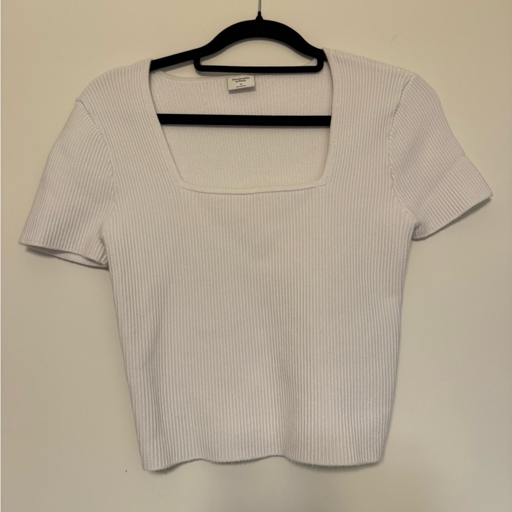 Abercrombie White Ribbed Square Neck Top